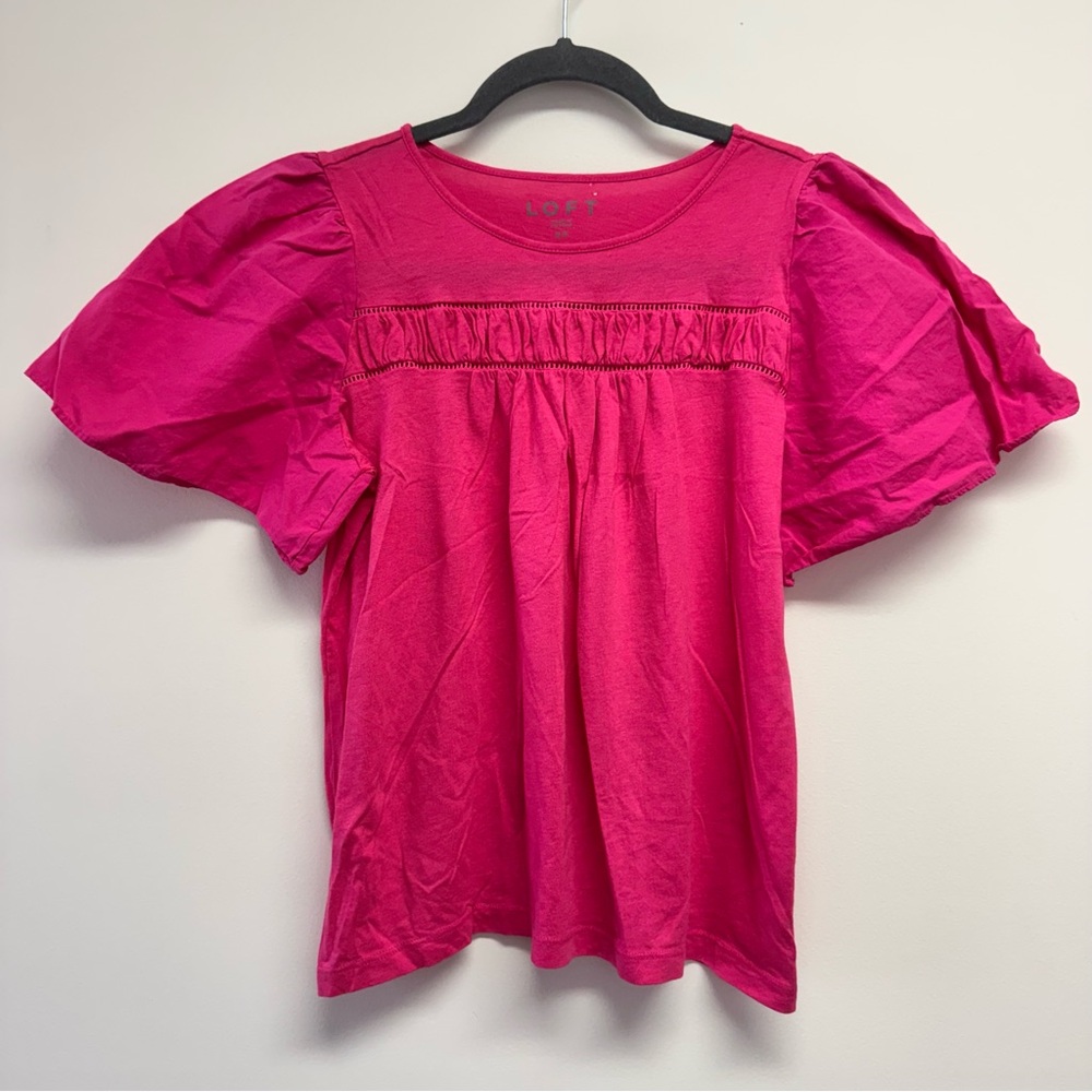 LOFT Bright Pink Blouse with Statement Sleeves Size S